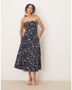 Abercrombie & Fitch Strapless Flare Midi Dress - Blue
