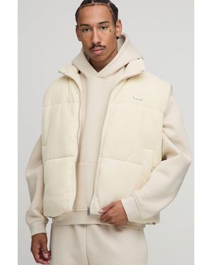 BoohooMAN Boxy Fit Knitted Funnel Neck Puffer Gilet - Natural