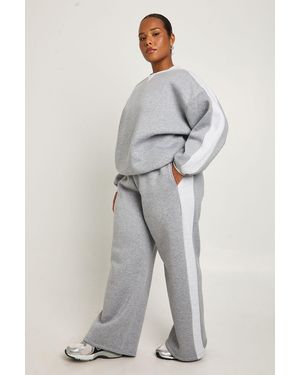 Boohoo Plus Side Contrast Wide Leg Joggers - Grey