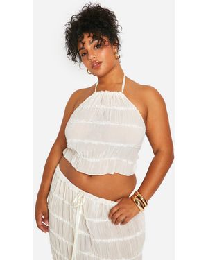 Boohoo Plus Halter Shirred Top - White