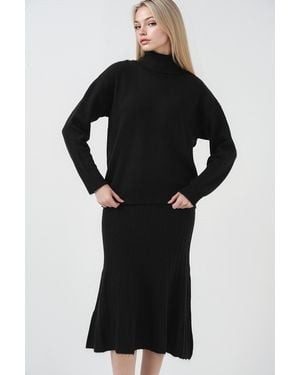 Bigdart Ribbed Turtleneck Knit Co-Ord Set - Black