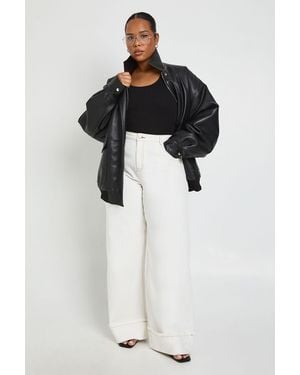 Boohoo Plus Turn Up High Waist Wide Leg Jean - Multicolour