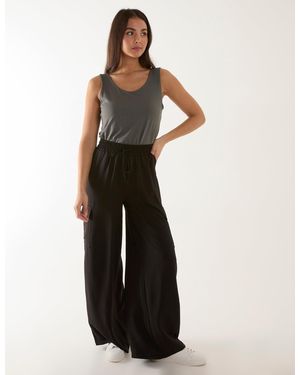 Blue Vanilla Satin Combat Wide Leg Trousers - White