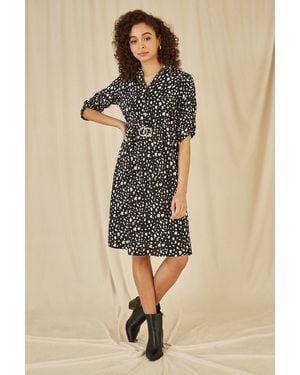Mela London Dash Print Skater Dress With Buckle - Natural