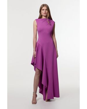 Karen Millen Scuba Drama Ruffle Hem Woven Maxi Dress - Purple