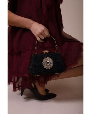 SVNX Ruched Jewel Clutch Bag - Brown