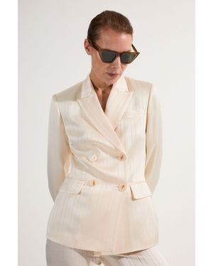 Karen Millen Petite Premium Satin Pinstripe Tuxedo Oversized Tailored Blazer - Natural