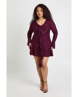 Boohoo Plus Burnout Floral Ruffle Front Mini Dress - Red