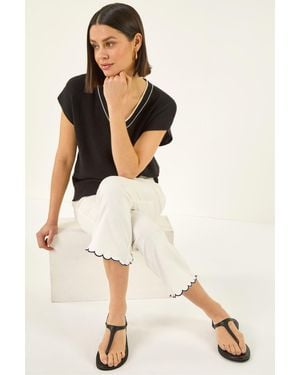 Roman Cropped Stretch Flared Trouser - Natural