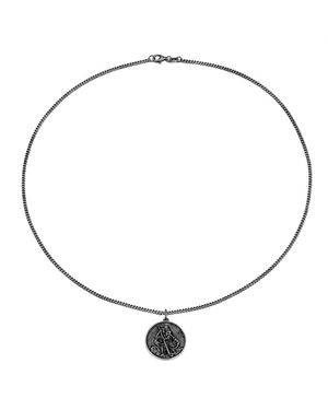 The Jewellery Stockroom Gent's Oxidised Sterling St Christopher Pendant Necklace - Metallic