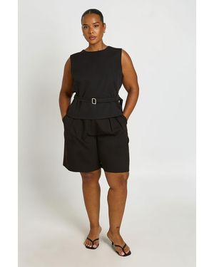 Boohoo Plus Waist Detail Pleat Front Tailored Longline Shorts - Black