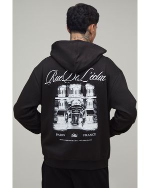 BoohooMAN Tall Oversized Paris Graphic Hoodie Cotton - Black