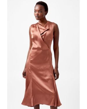 French Connection Satin Sleeveless Cowl Neck Dress - Red