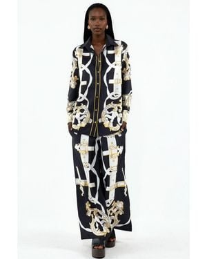 Msn-Collection Printed Shirt And Wide-Leg Trouser Set - White