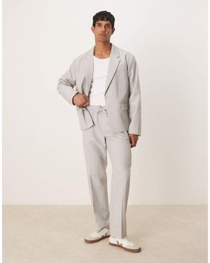 ASOS Pull On Suit Trousers With Linen - Natural