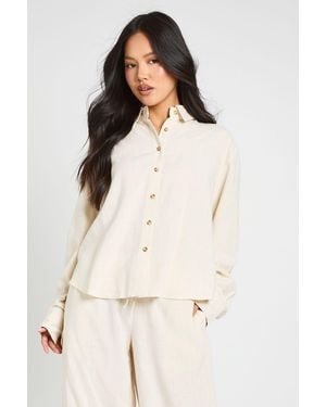Boohoo Petite Premium Linen Oversized Shirt - Natural