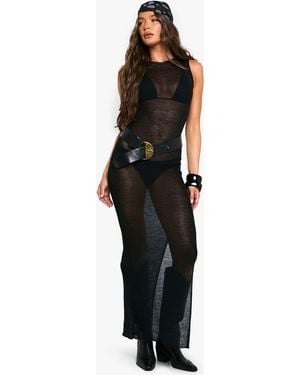 Boohoo Beach Sheer Knit Racer Neck Maxi Dress - Black