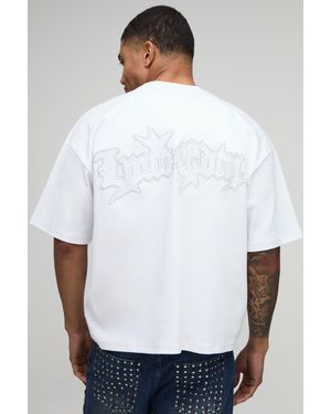 BoohooMAN Oversized Boxy Pu Applique Studded Heavyweight Interlock T-Shirt - White