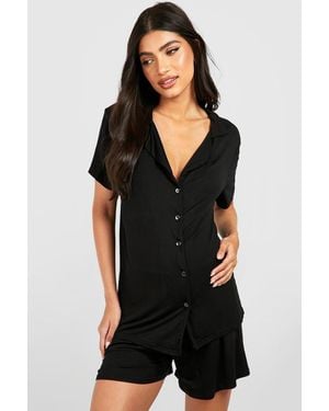 Boohoo Maternity Button Down Short Pj Set - Black
