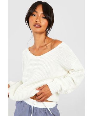 Boohoo Oversized V Neck Jumper - White