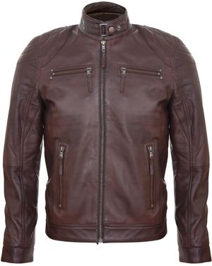 Infinity Leather Biker Zipped Racing Jacket - Brown