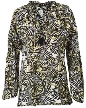 Secret Label Palm Print Tassle Blouse - Black