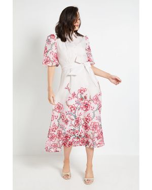 Wallis Floral Organza Pintuck Midi Shirt Dress - Pink