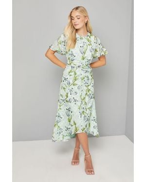 Wallis Petite Floral Jacquard Cape Sleeve Midi Dress - Multicolour