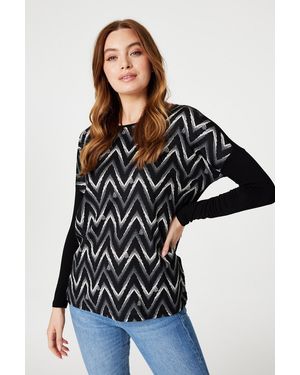Izabel London Chevron Print Long Sleeve Top - Blue