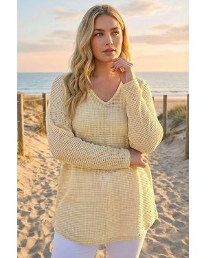 Roman Curve Textured Knit V-Neck Tunic - Natural