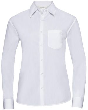 Russell Collection /Ladies Poplin Easy-Care Long-Sleeved Shirt - White
