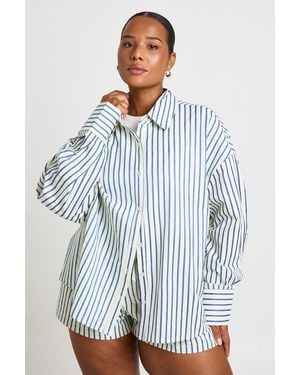 Boohoo Plus Stripe Oversized Shirt - Blue