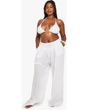Boohoo Plus Beachwear Essentials Wide Leg Trousers - White