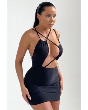 Femme Luxe Strappy Cut Out Bodycon Mini Dress - Blue