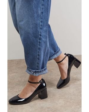Oasis Venisha Faux Patent Leather Ankle Strap Medium Heel Court Shoes - Blue