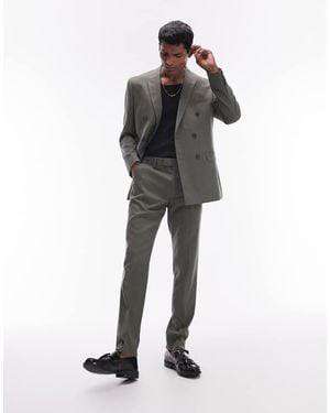 TOPMAN Straight Suit Trousers - Green