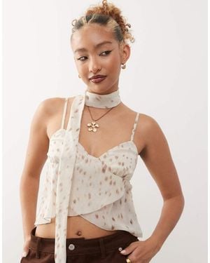 Motel Cojira Print Scarf Cami Top - White