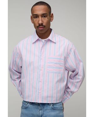 BoohooMAN Cropped Boxy Oversized Stripe Shirt - Grey
