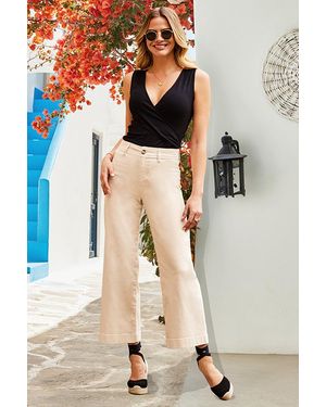 Sosandar Ecru Cropped Wide Leg Jeans - Natural