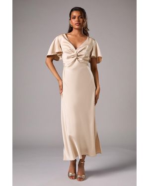 Oasis Petite Satin Twist Angel Sleeve Midi Bridesmaids Dress - Multicolour