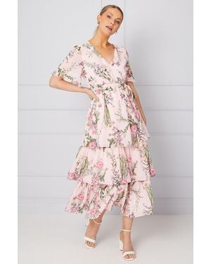 Wallis Occasion Floral Print Ruffle Midi Dress - Pink