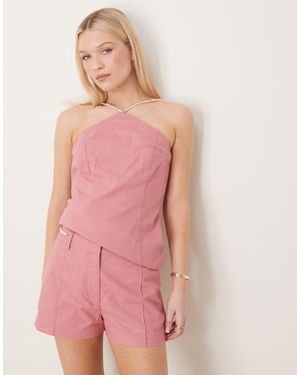 ASOS Tailored Linen Halter Neck Top Co-Ord With Bead Detail - Pink