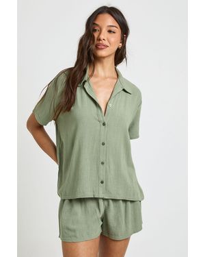 Boohoo Linen Look Beach Shorts - Green