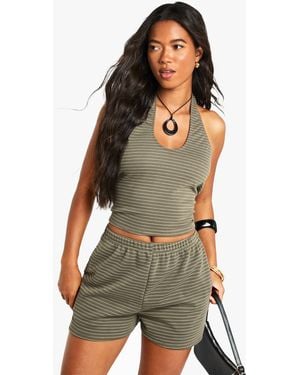 Boohoo Stripe Elastic Waistband Shorts - Green