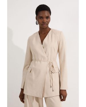 Karen Millen Petite Tailored Marl Tie Waist Blazer - Natural