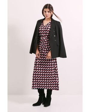 PRINCIPLES Printed Ruched Front Trim Detail Midi Dress - Red