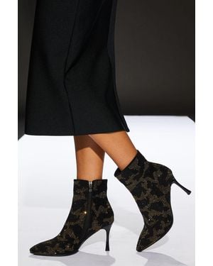 Runway 1.8.1.8 Camo Diamante Pointed Ankle Boots - Black