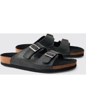 BoohooMAN Pu Double Strap Sandal - Black