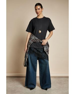 Boohoo Lace Hem Oversized Tshirt - Blue