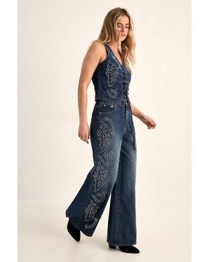 Nasty Gal Western Baggy Studded Denim Jeans Co-Ord - Blue